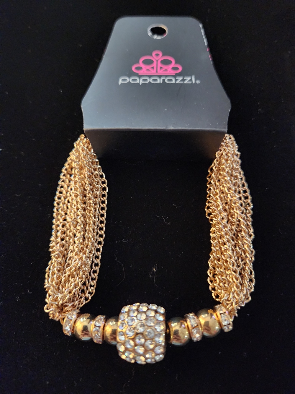 paparazzi Gold Multi-Chain Necklace with Crystal Rondelle